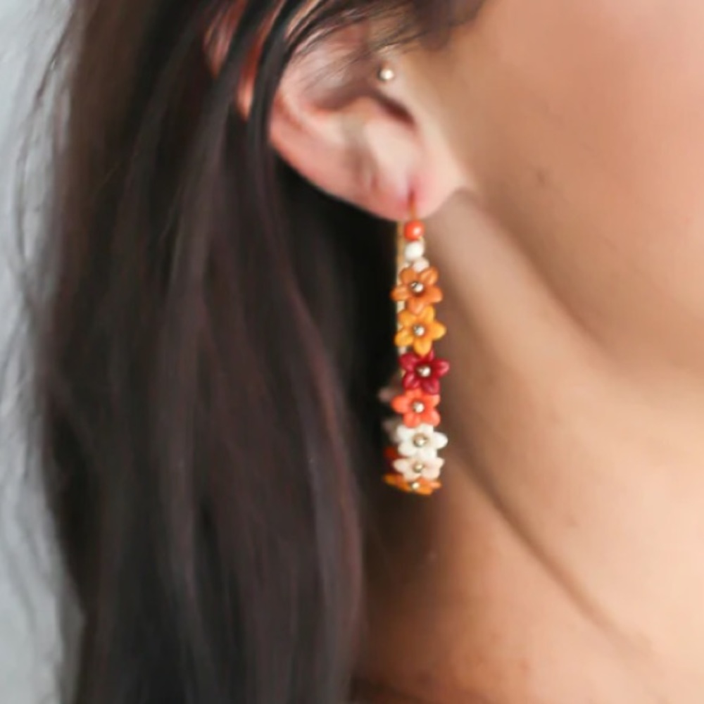 Lobe Love Seize the Day Statement Retro Multicolor Floral Lined Hoop Earrings